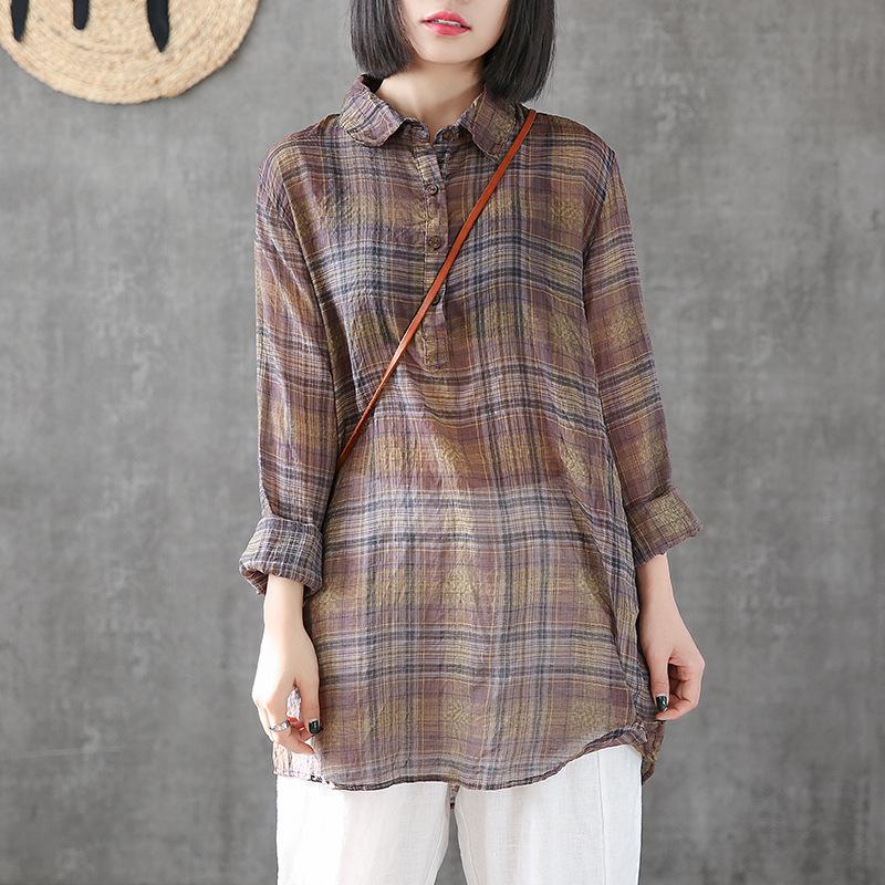 Printed Cotton Linen Long Sleeve Blouse