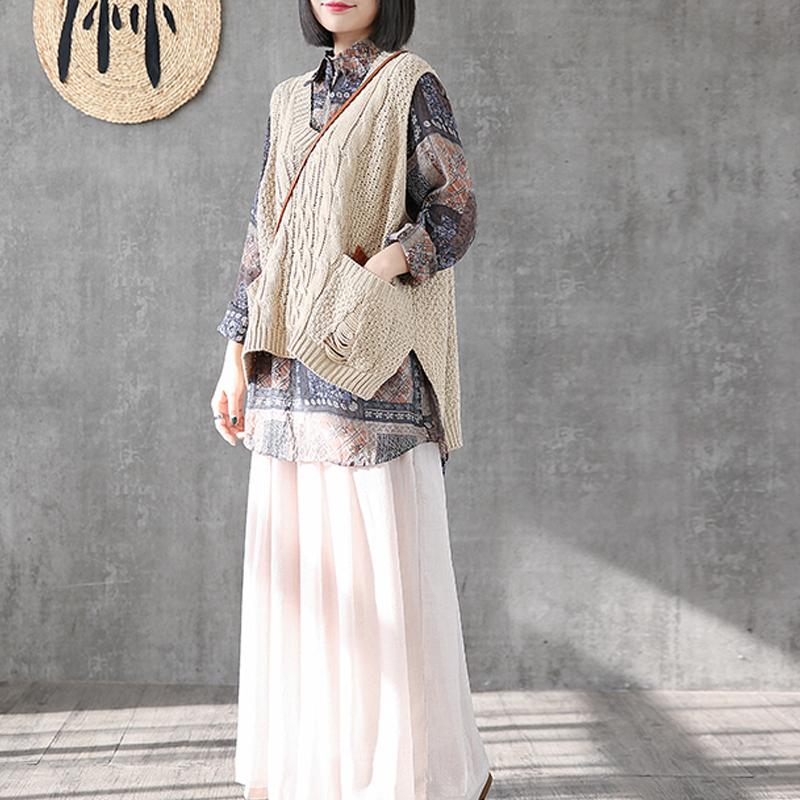 Printed Cotton Linen Long Sleeve Blouse