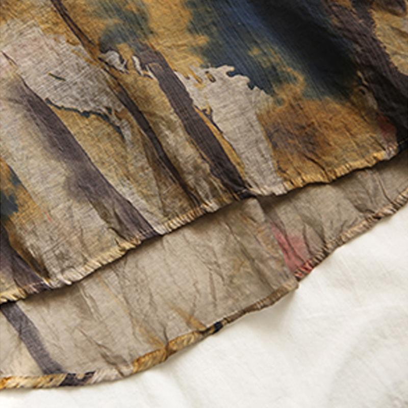 Printed Cotton Linen Long Sleeve Blouse