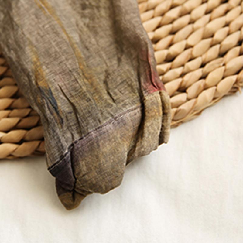 Printed Cotton Linen Long Sleeve Blouse