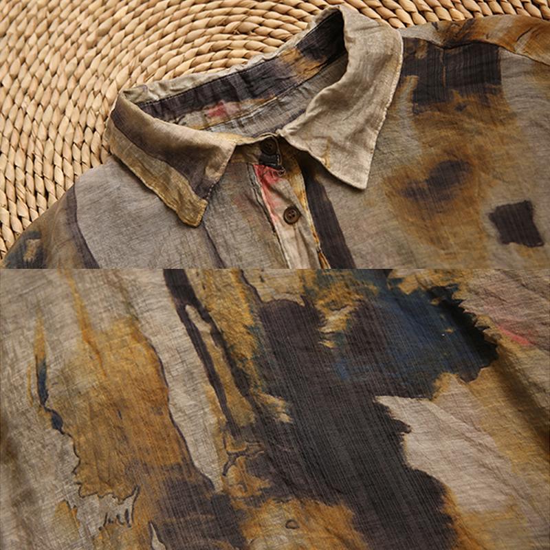 Printed Cotton Linen Long Sleeve Blouse