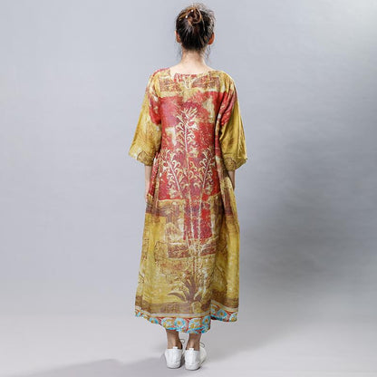 Printed Frog V-Neck Chinese Style Dress