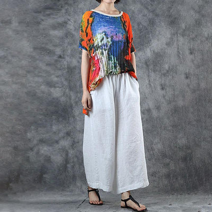 Printed High Low Hem Knitting T-Shirt