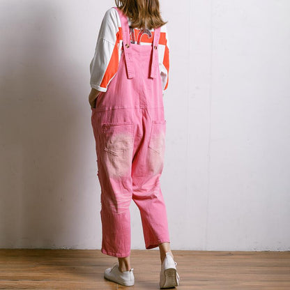 Printed Hole Pockets Casual Loose Overalls