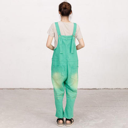 Printed Hole Pockets Casual Loose Overalls
