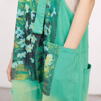 Printed Hole Pockets Casual Loose Overalls