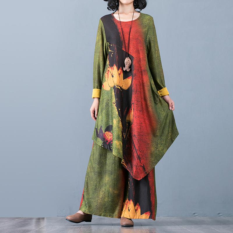 Printed Irregular Loose Soft Two Piece Suit