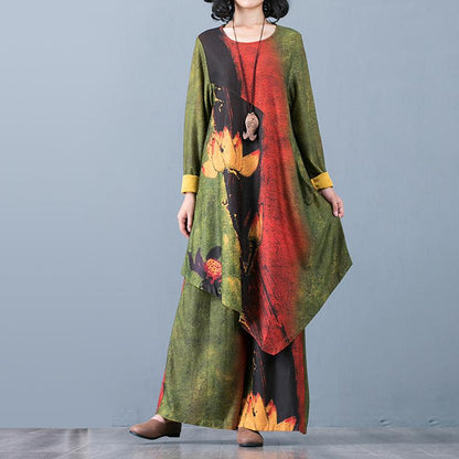 Printed Irregular Loose Soft Two Piece Suit