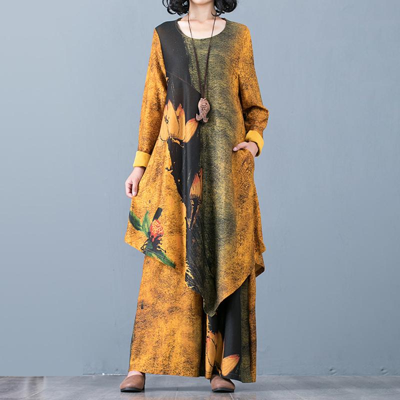 Printed Irregular Loose Soft Two Piece Suit