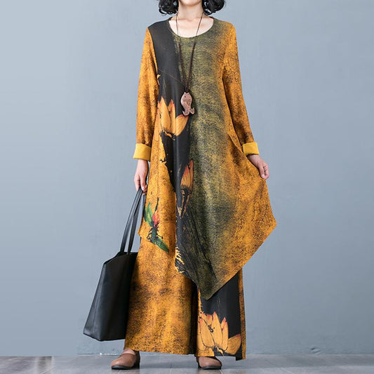 Printed Irregular Loose Soft Two Piece Suit