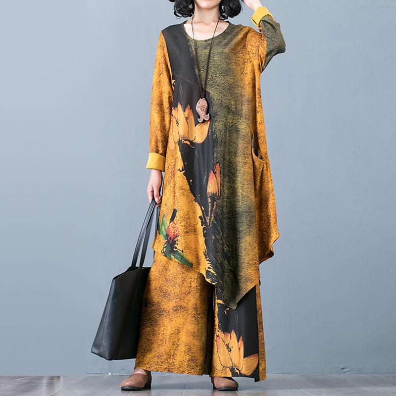 Printed Irregular Loose Soft Two Piece Suit