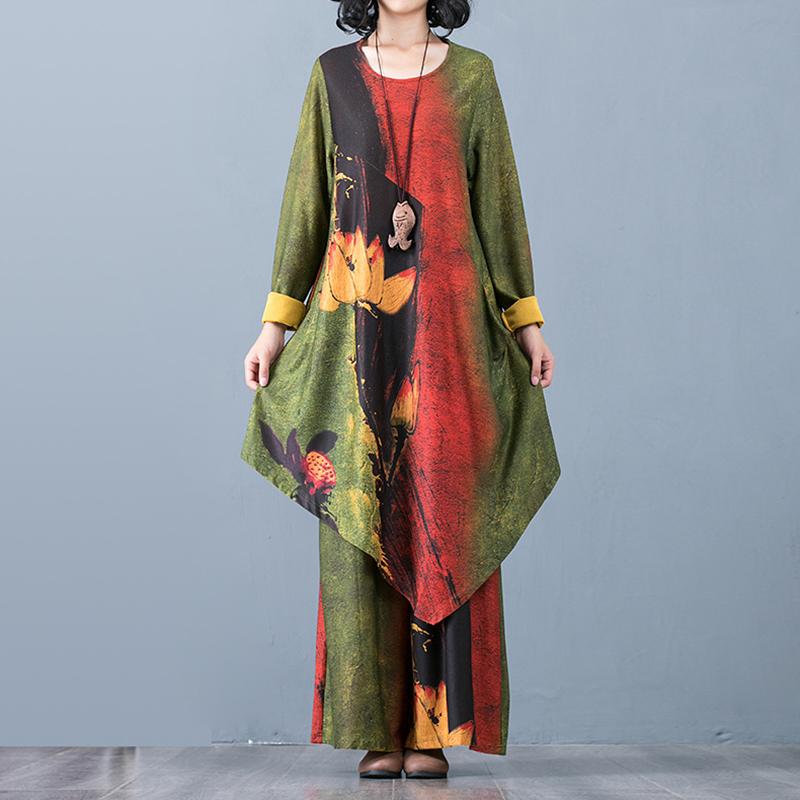 Printed Irregular Loose Soft Two Piece Suit