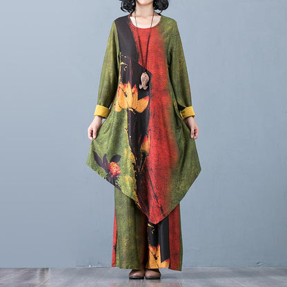 Printed Irregular Loose Soft Two Piece Suit