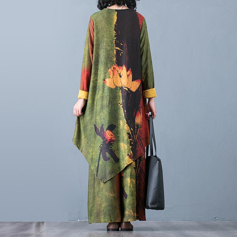 Printed Irregular Loose Soft Two Piece Suit