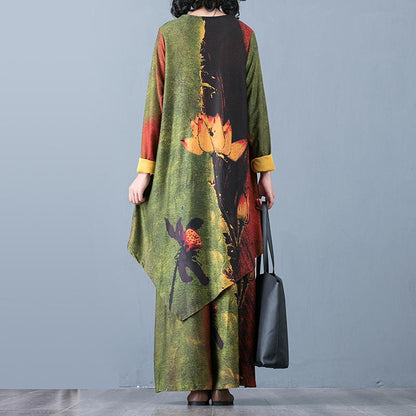 Printed Irregular Loose Soft Two Piece Suit