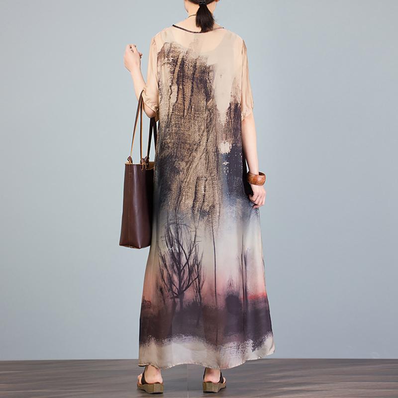 Printed Irregular Short Sleeve Loose A-Line Dress