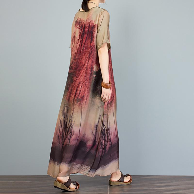 Printed Irregular Short Sleeve Loose A-Line Dress