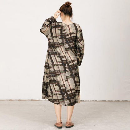 Printed Lacing Comfortable Round Collar Dress