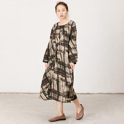 Printed Lacing Comfortable Round Collar Dress