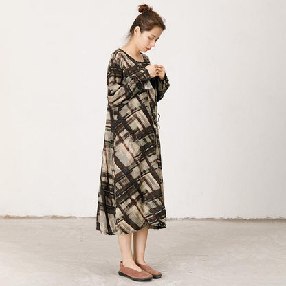 Printed Lacing Comfortable Round Collar Dress