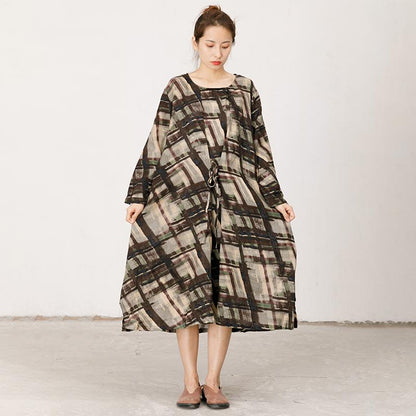 Printed Lacing Comfortable Round Collar Dress