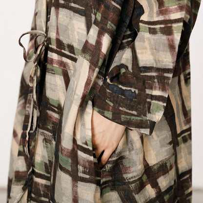 Printed Lacing Comfortable Round Collar Dress