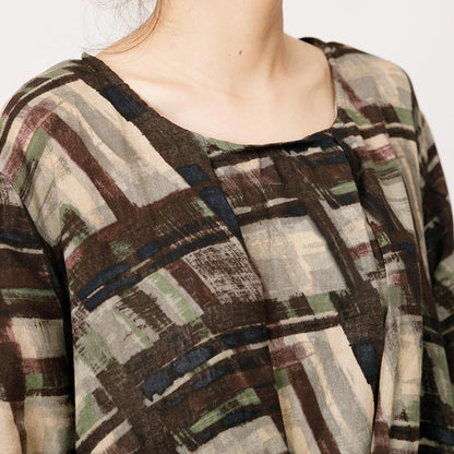 Printed Lacing Comfortable Round Collar Dress