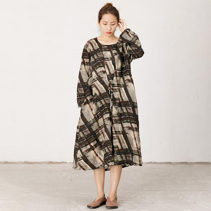 Printed Lacing Comfortable Round Collar Dress