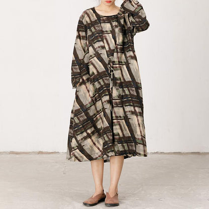 Printed Lacing Comfortable Round Collar Dress