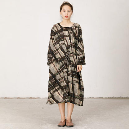 Printed Lacing Comfortable Round Collar Dress