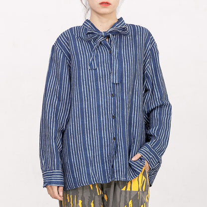 Printed Lacing Polo Collar Casual Shirt