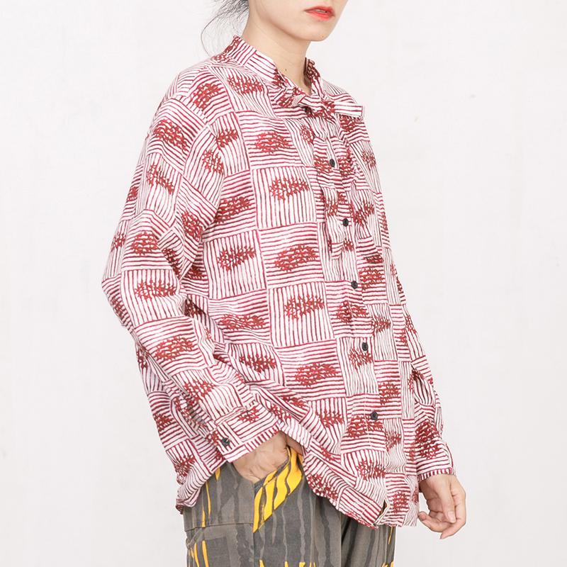 Printed Lacing Polo Collar Casual Shirt