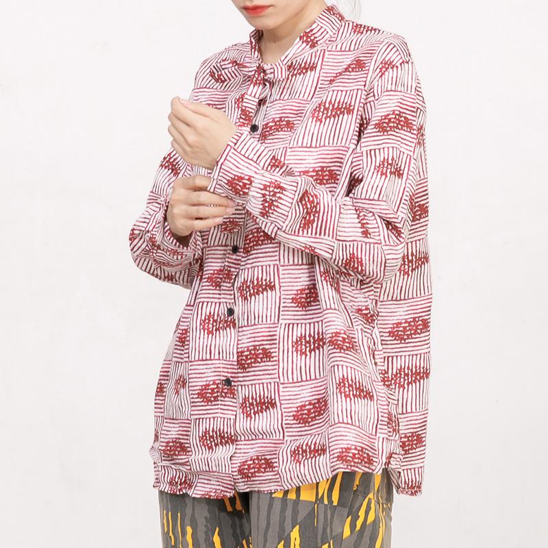 Printed Lacing Polo Collar Casual Shirt