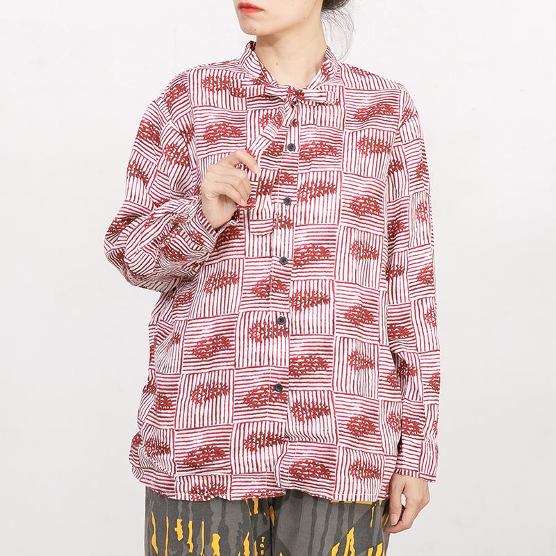 Printed Lacing Polo Collar Casual Shirt