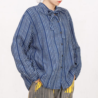 Printed Lacing Polo Collar Casual Shirt