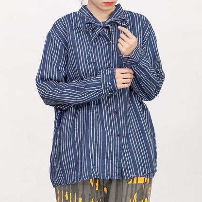 Printed Lacing Polo Collar Casual Shirt