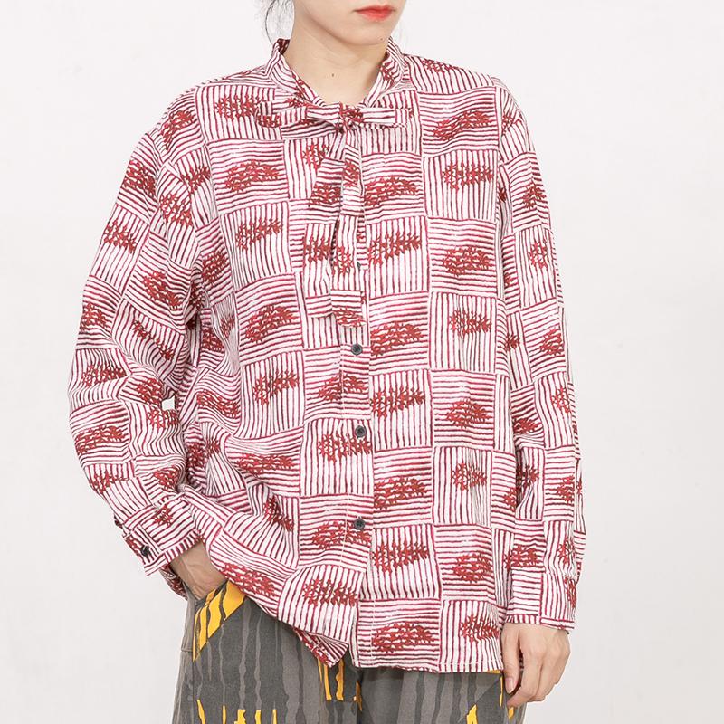 Printed Lacing Polo Collar Casual Shirt