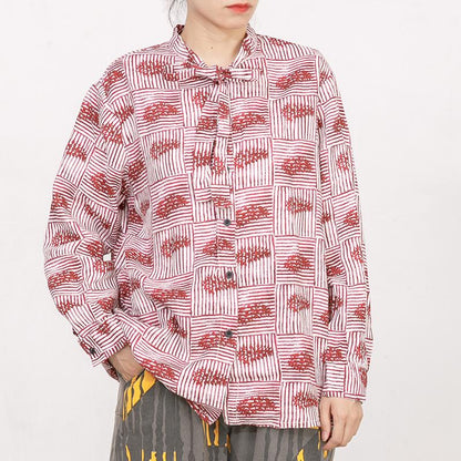 Printed Lacing Polo Collar Casual Shirt