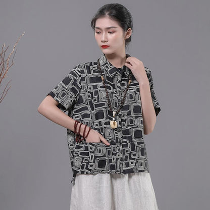 Printed Linen Literary Polo Collar T-Shirt