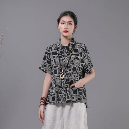 Printed Linen Literary Polo Collar T-Shirt