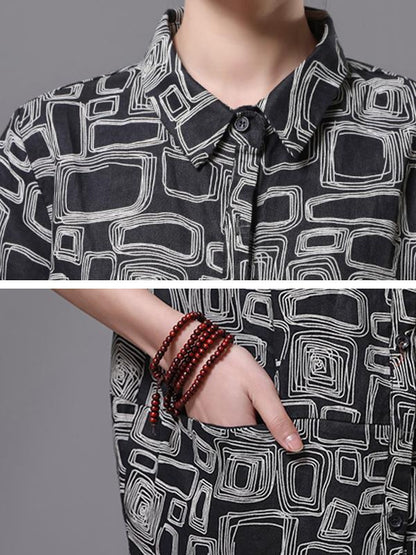 Printed Linen Literary Polo Collar T-Shirt