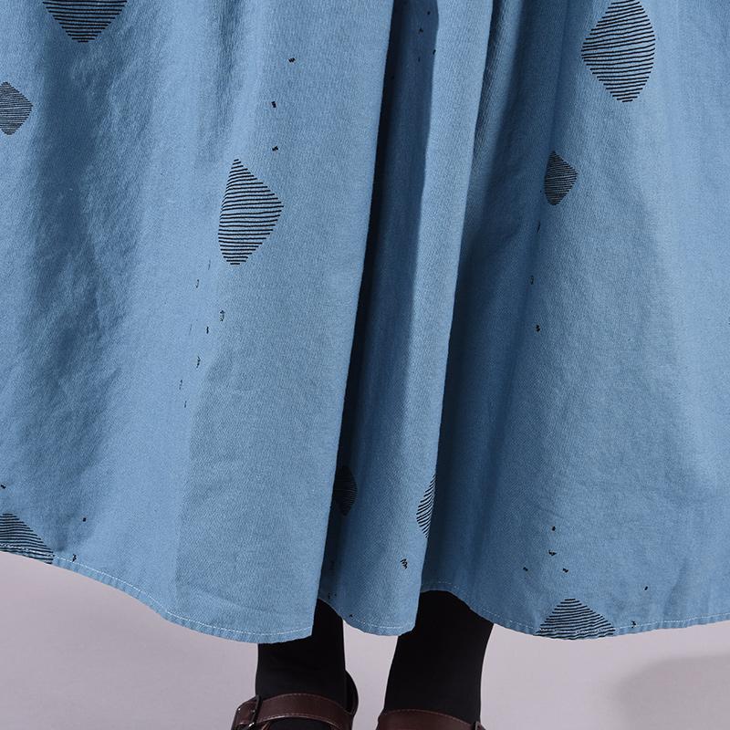 Printed Pleated Casual Round Collar Loose Dress