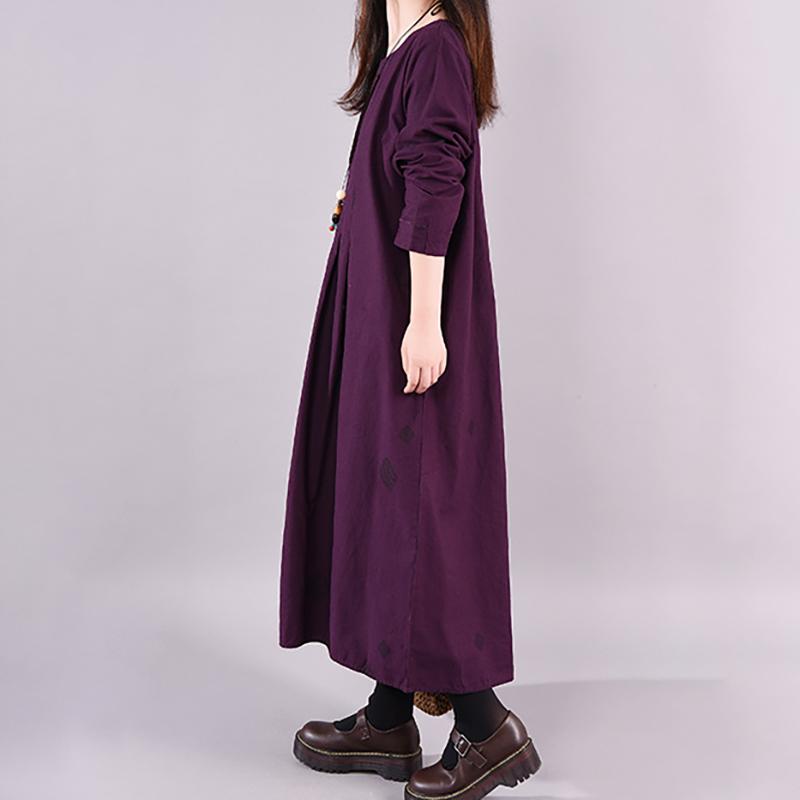 Printed Pleated Casual Round Collar Loose Dress