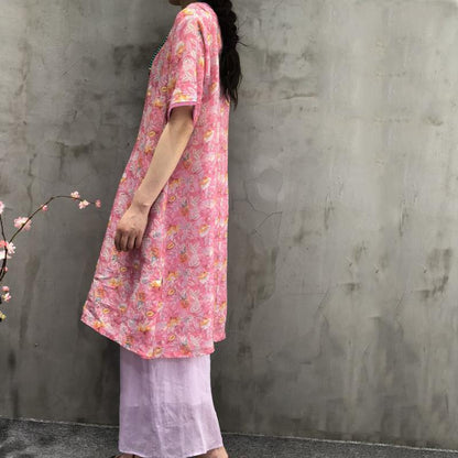 Printed Round Neck Split Women' Dress
