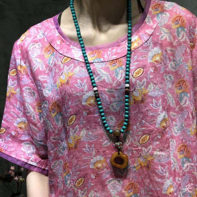 Printed Round Neck Split Women' Dress