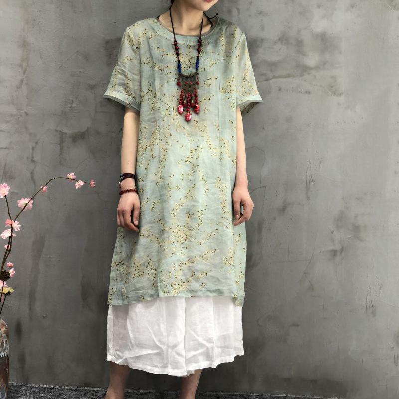 Printed Round Neck Split Women' Dress