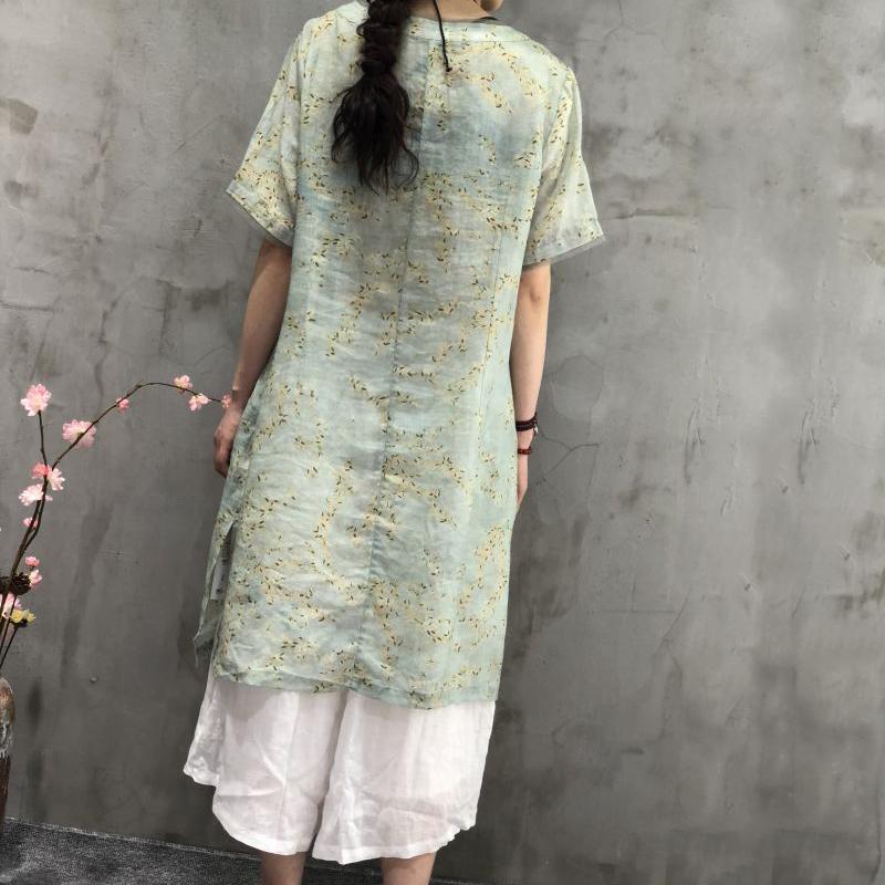 Printed Round Neck Split Women' Dress