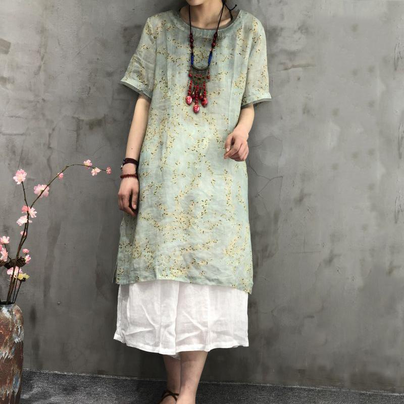 Printed Round Neck Split Women' Dress