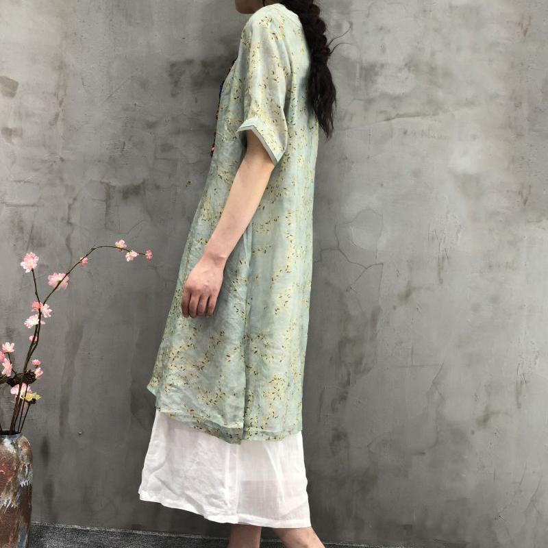 Printed Round Neck Split Women' Dress