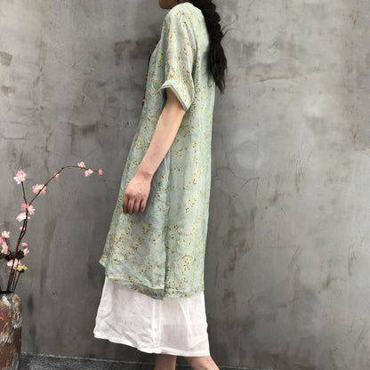 Printed Round Neck Split Women' Dress